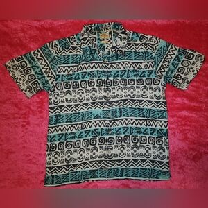 Quiksilver Teal, Black and White Short-Sleeve Button-Down Shirt